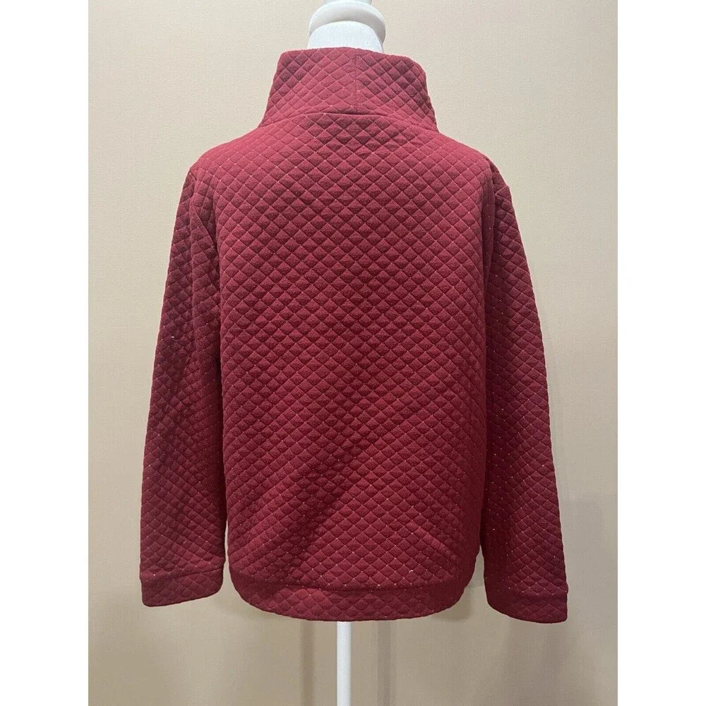 Crown & Ivy Quilted Pullover Mock Turtleneck, Red w Gold Stitch Size L - Picture 2 of 10